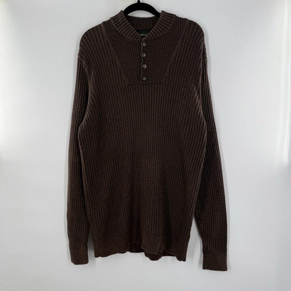 Eddie Bauer Brown Knit Cowl Neck Fisherman Sweater Size Large Tall Mens